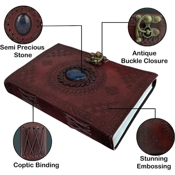 Leather Bound Journal for Men Women with Semi-Precious Stone & Buckle Closure - Picture 4 of 6